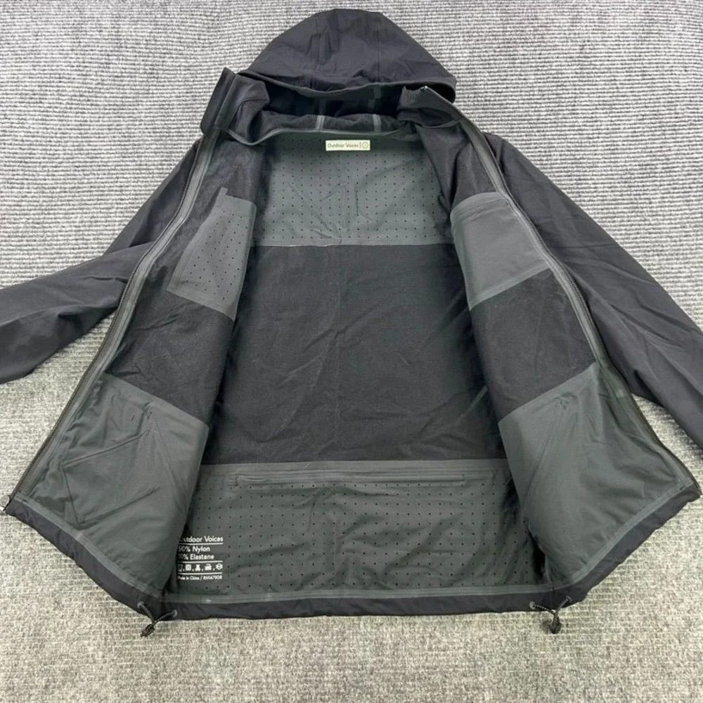 Outdoor Voices Black Full Zip Hooded Jacket Men Small Lightweight Athleisure Gym
